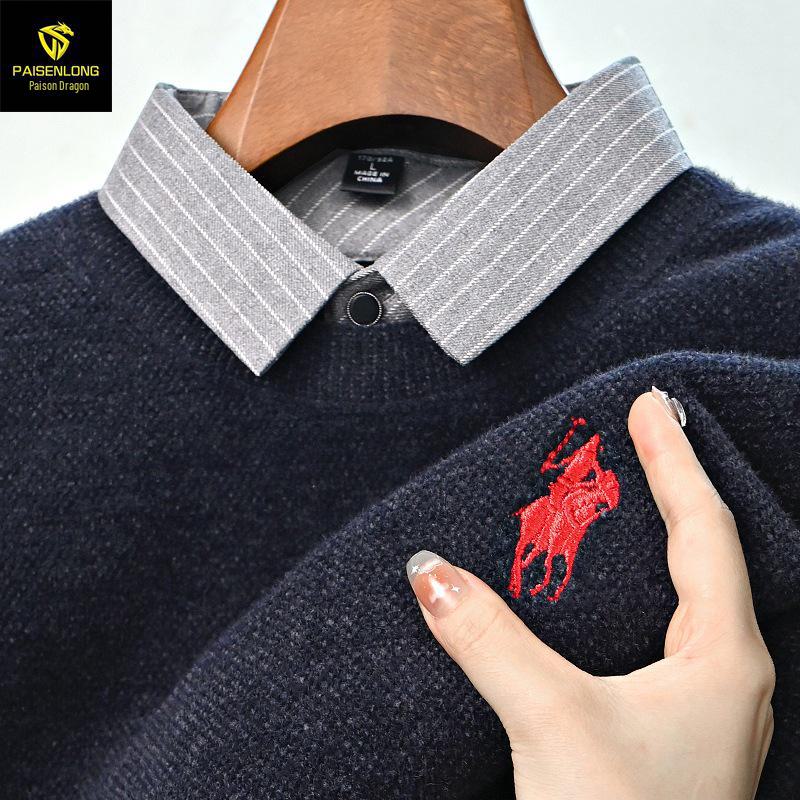 Paisong Herren Chenille Pullover: Samt Lagenlook, Herbst/Winter Dickstrick für Mittelalte.