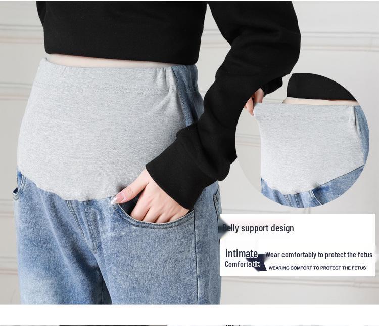 High Waist Elastic Maternity Jeans: Slimming, Straight Leg, Plus Size Denim for Spring.
