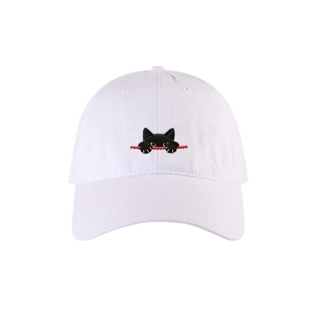

Casual Versatile Baseball Cap Embroidery Cat Pattern Adjustable Wide Brim Hat Breathable Korean Style Sun Protection Hat Unisex белый