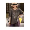 Heavy Embroidery Cotton and Linen Literary Loose Retro Temperament Round Neck Short-sleeved T-shirt Embroidered Versatile Summer New Top