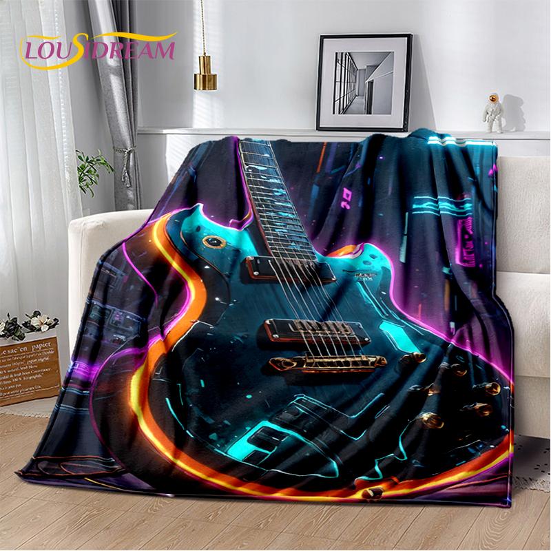 Skull Electric Guitar Classical Guitar Blanket,Soft Throw Blanket for Home Bedroom Bed Sofa Picnic Travel Office Cover Kids Gift
