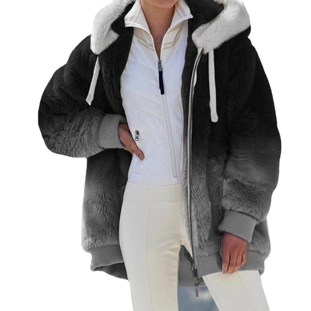 Frauen Winter Mantel Einfarbig Lange Ärmel Zipper Strickjacke Lose Warme Pelzigen Plüsch Plus Größe Dame Mantel Winter Kleidung