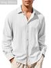 Spring Summer Men's Cotton Linen Shirt Long Sleeve Solid Color Casual Vacation Beach Lightweight Cozy Shirt
