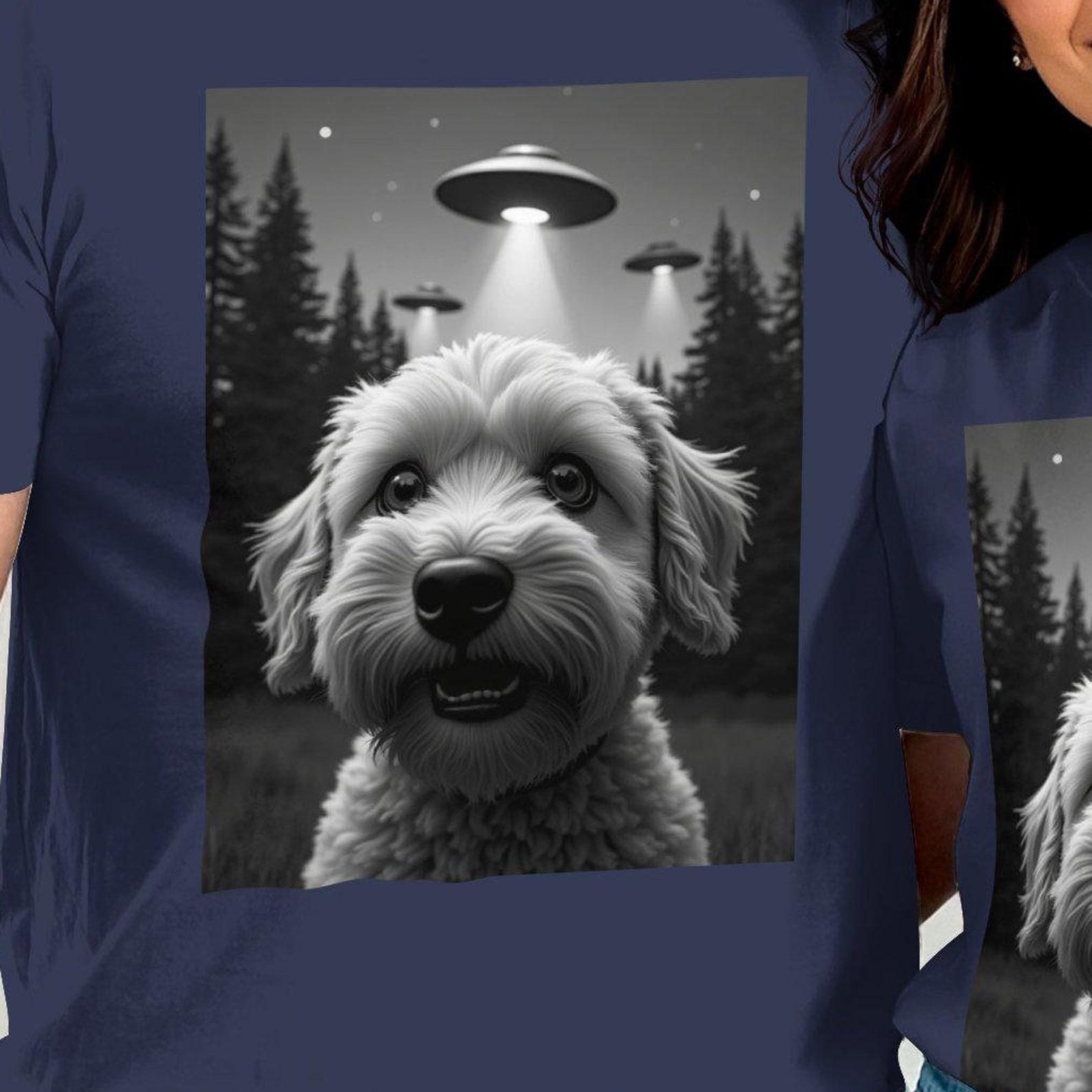 Funny Alien Abduction Dog Graphic T-Shirt: UFO Dog Lovers Tee S