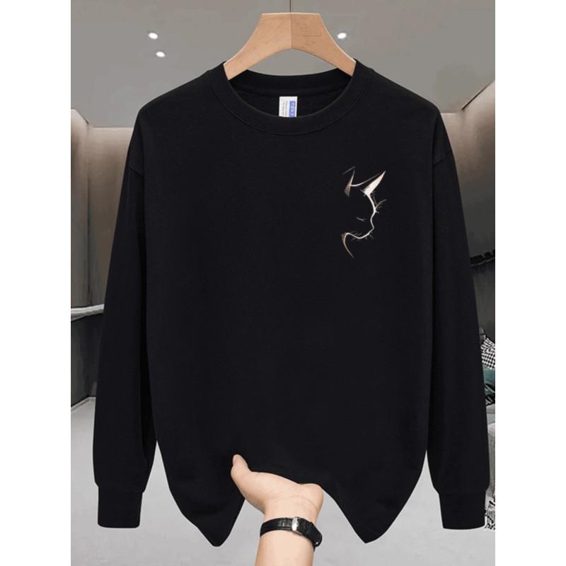 Premium Heavyweight Cotton Hoodie Men Women Winter Warm Oversized Cat Print Long Sleeve Sweatshirt
