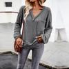 Women Autumn Winter Long Sleeve V Neck Solid Color Knit Top Sweater