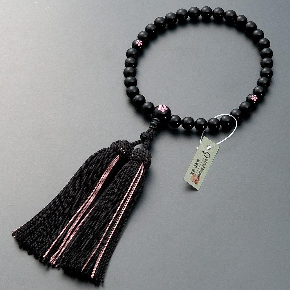 Altar Shop Takita Kyoto Prayer Beads for Black Cherry Blossom 8mm Pure Silk Headed Bead Bag Prayer Beads That Can Be Used by All Certificate Included