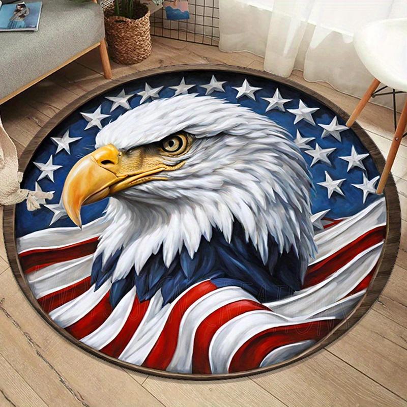 American eagle flag round rug crystal velvet patriotic USA decor living room bedroom national symbol carpet