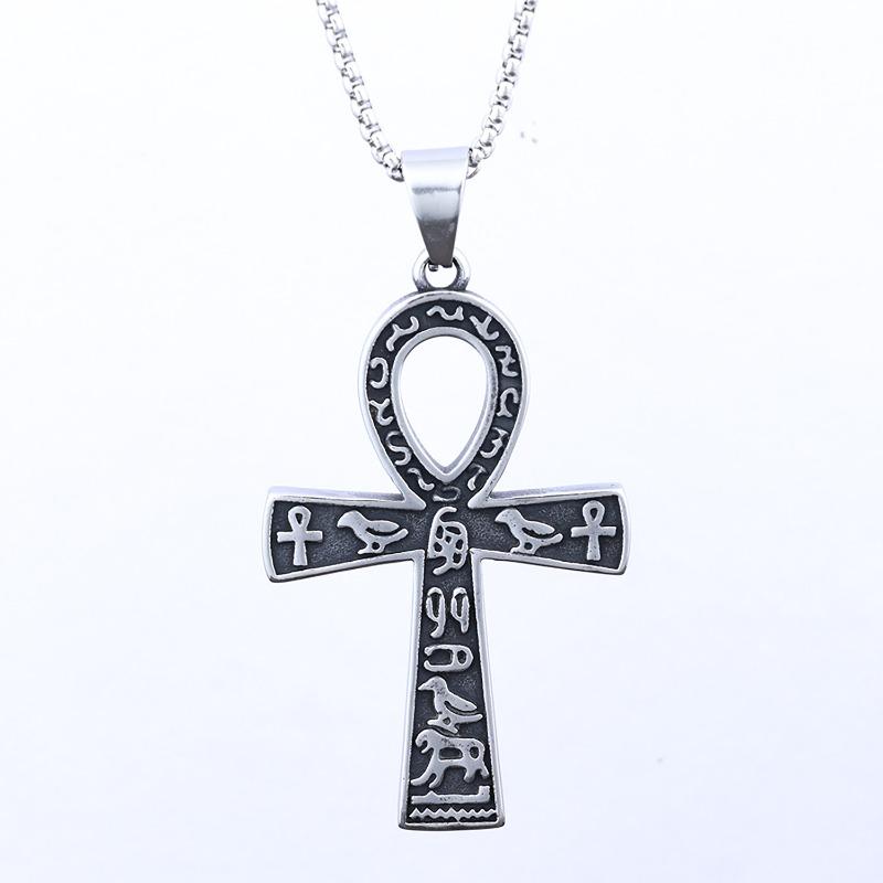 Punk style personalized ready-to-ship ank cross necklace - fade-proof stainless steel egyptian mythology silver pendant
