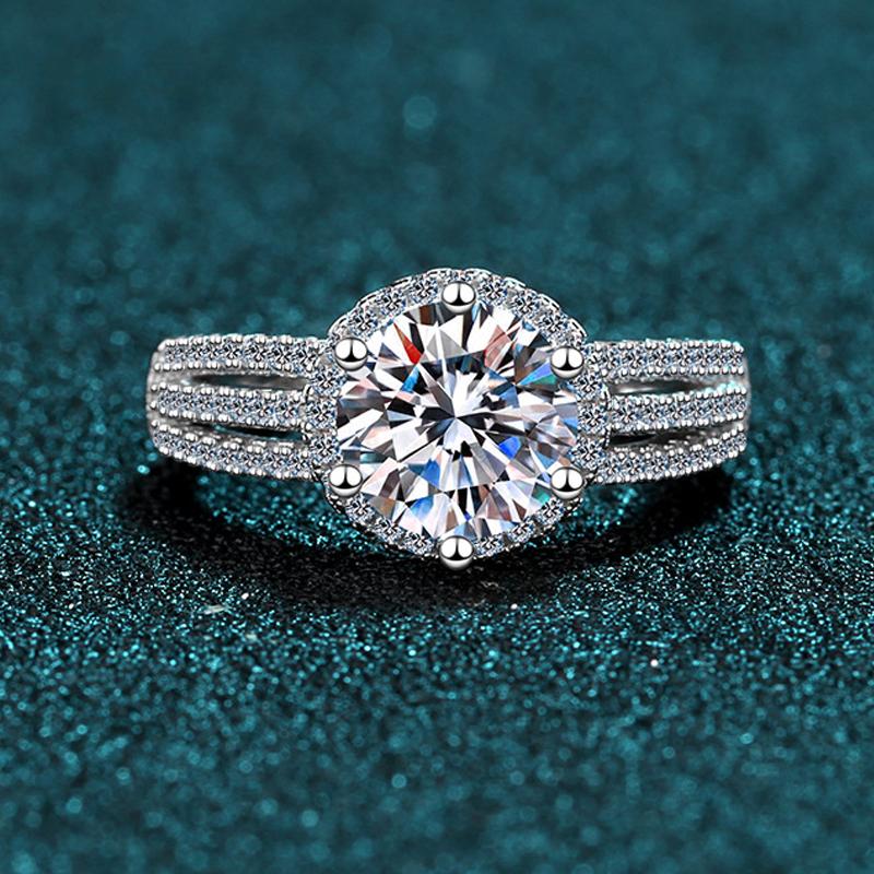 2/3CT luxusní moissanitové snubní prsteny pro ženy, pozlacené bílým zlatem, třpytivý diamantový pásek S925 šperky z mincovního stříbra