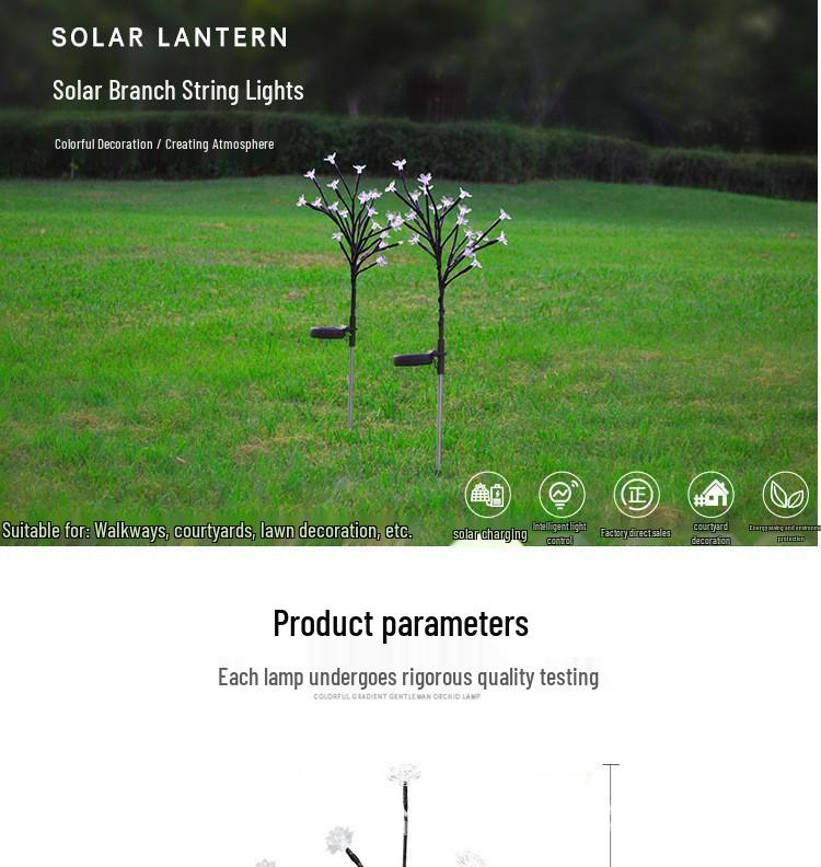Outdoor Waterproof Solar Cherry Blossom Branch Lights for Garden and Lawn Decoration