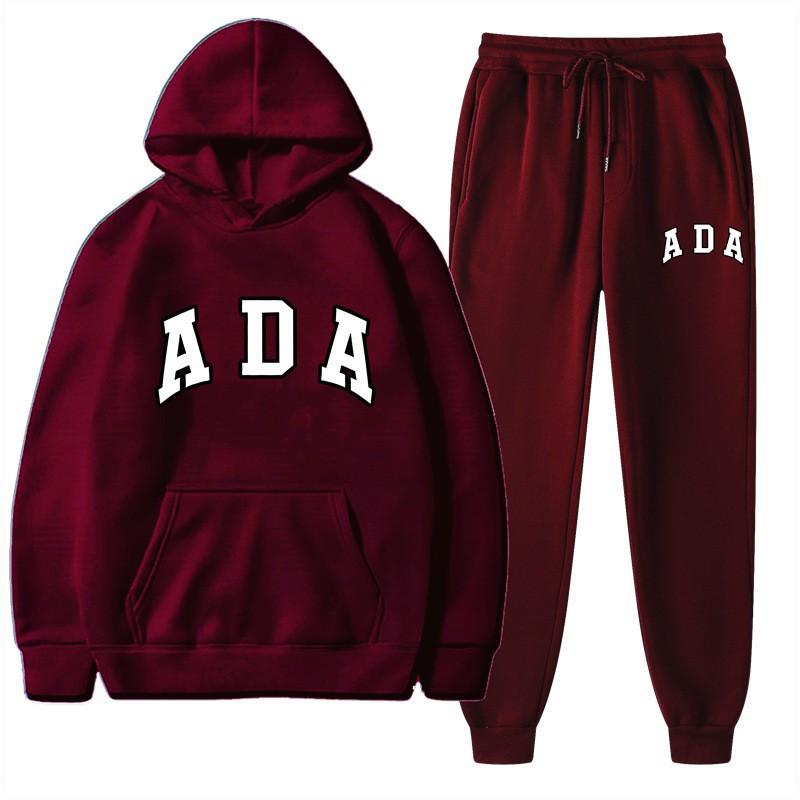 European and American Hot Casual Versatile Letters Loose Hooded ADA Sweater Velvet Men's and Women's 2-piece Set