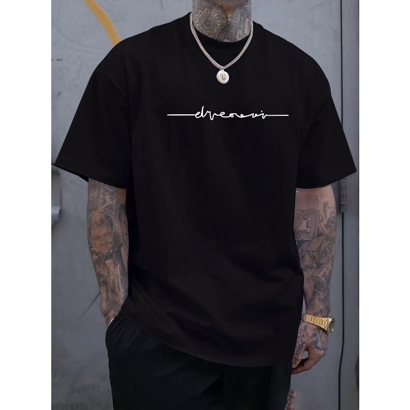 European Sizes Men s Short Sleeve T-Shirt - Casual Round Neck Geometric Subtle Pattern Blouse for Layering | Summer Basic Top S разноцветный