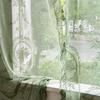 1 Stück Grüne Spitzenvorhänge Wohnzimmer- und Schlafzimmer-Trennvorhänge Fertige Gaze-Rollos Perforierter Lotusblatt-Spitzenstangen-Stil Schlafzimmergardinen