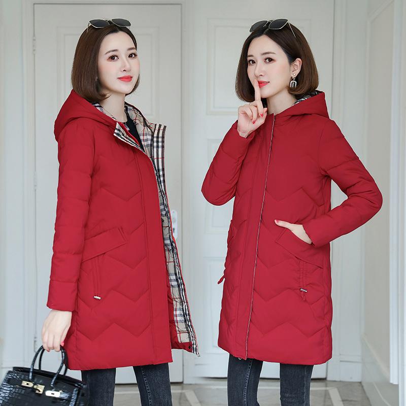 2025 Winter Cotton Jacket Women's Mid-length Fashion Down Padded Jacket Plus Size Slimming Hooded Padded Jacket