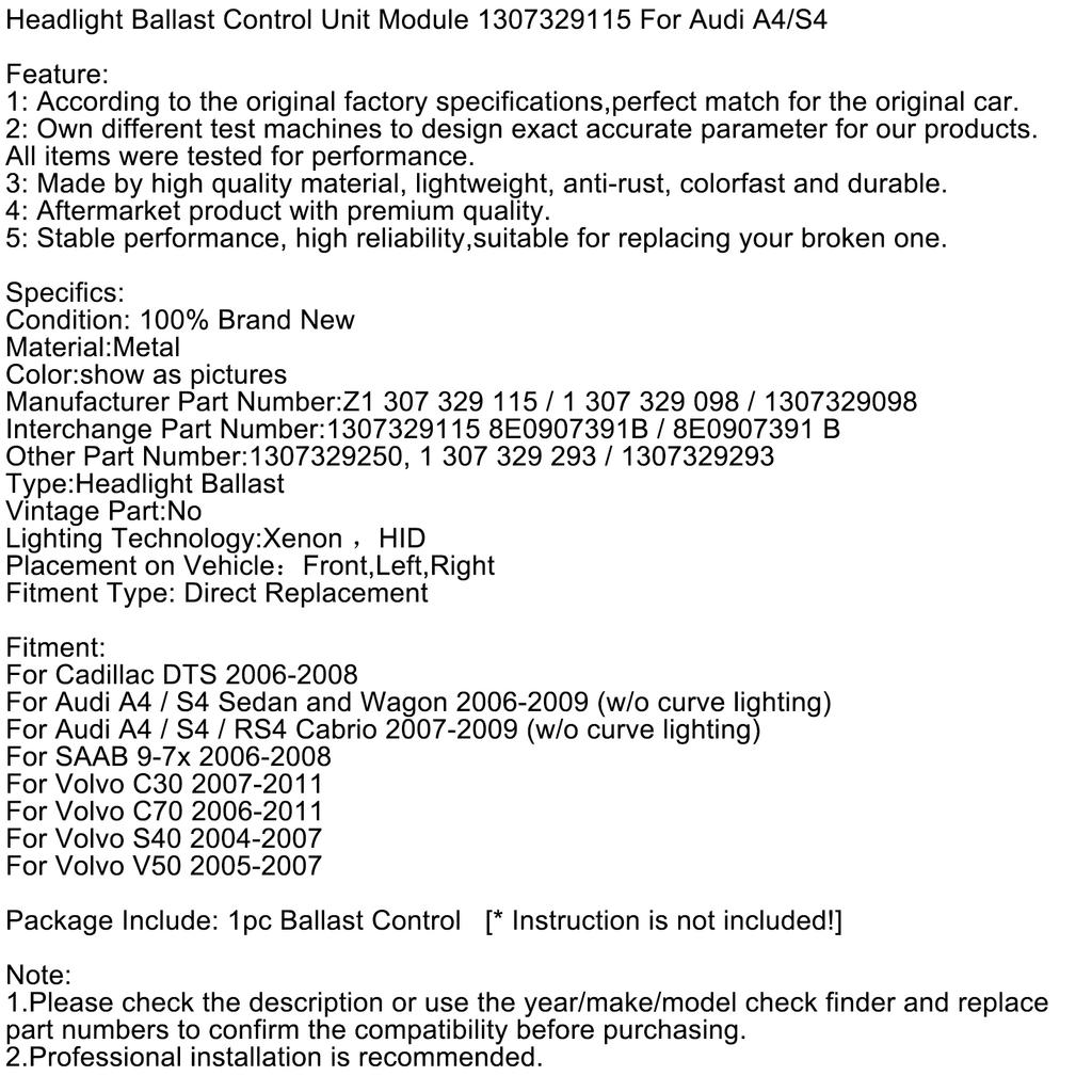 Headlight Ballast Control Unit Module 1307329115 For   A4/S4