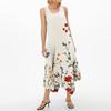 Women's Casual Fashion Round Neck Sleeveless Print Irregular Hem Midi Dress Hem Midi Dress