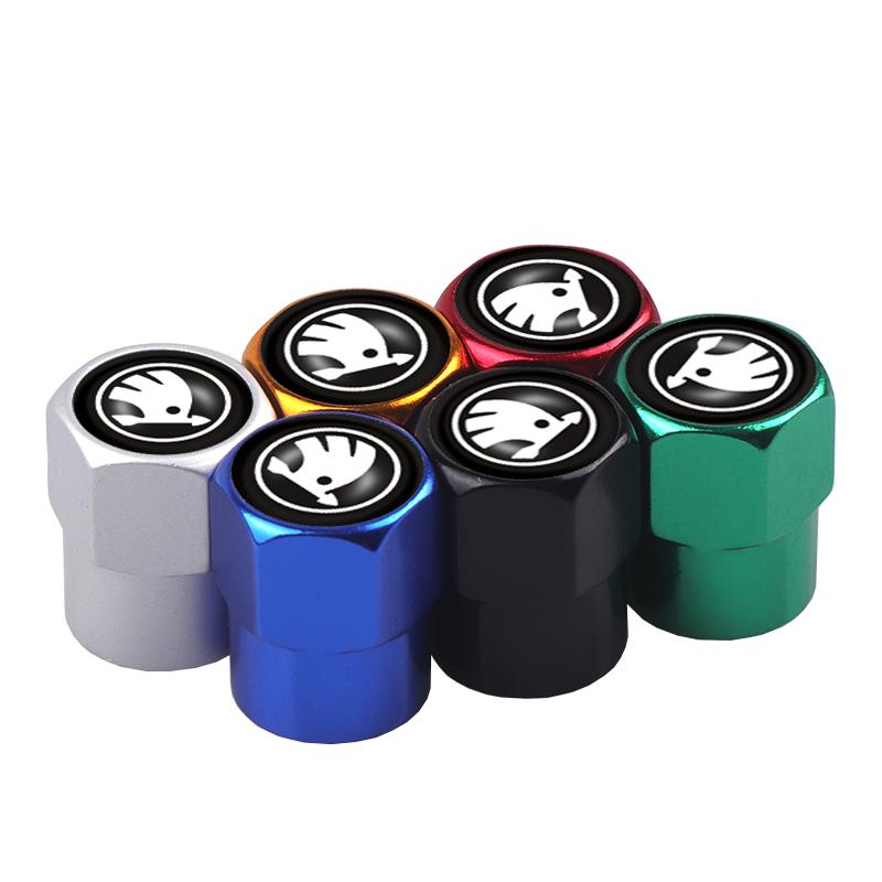 4pcs Car Wheel Tire Valve Caps Stem Case For Skoda Octavia Fabia Rapid Yeti Superb Kamiq S Kodiaq Roomster Scala Auto Accessorie