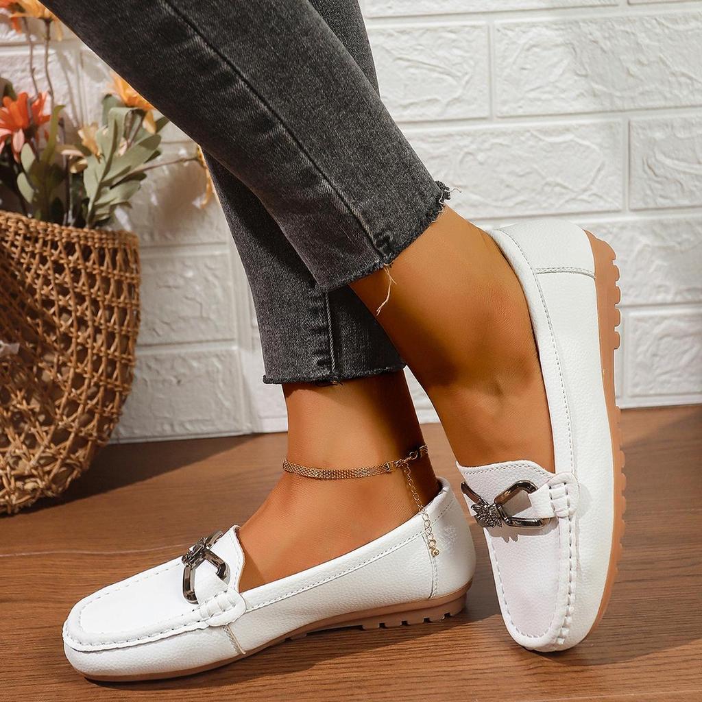 Chaussures Slip-On pour Femmes en Cuir Souple Blanc, Antidérapantes, Décontractées, Grande Taille.
