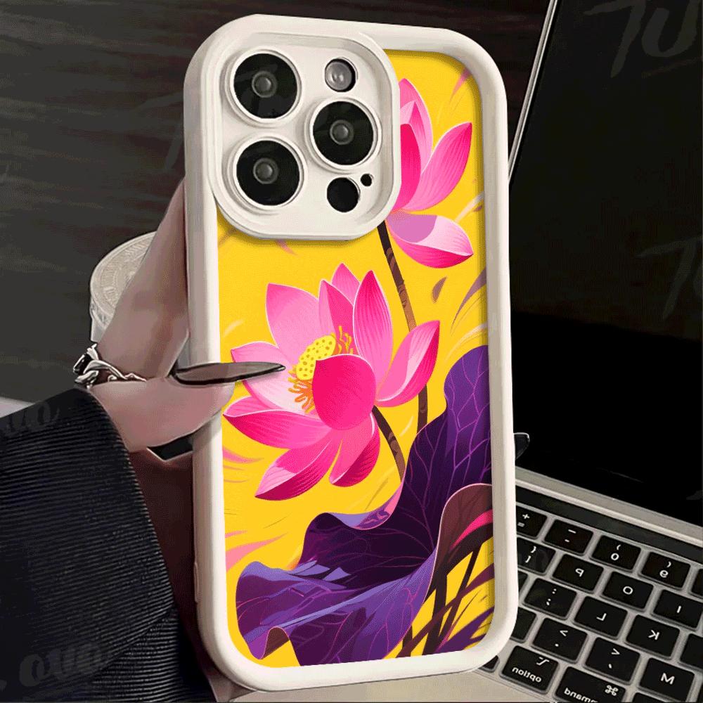 Illustrated Pink Lotus Flowers Shockproof Phone Case for Xiaomi Redmi Note 14 13 12 11 10 9 8 7 Pro Anti-Slip Soft TPU Cover
