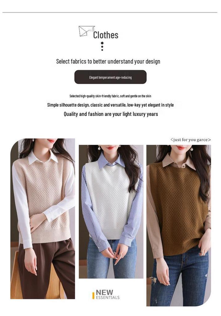 Women's Wool Knit Vest - 2025 Autumn/Winter New Style, Versatile Sleeveless Sweater with Shirt