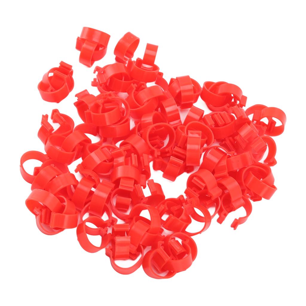100pcs Poultry Feet Rings PP Plastic Reusable Chicken Duck Goose Leg Bands for Identification Red 25mm 1in
