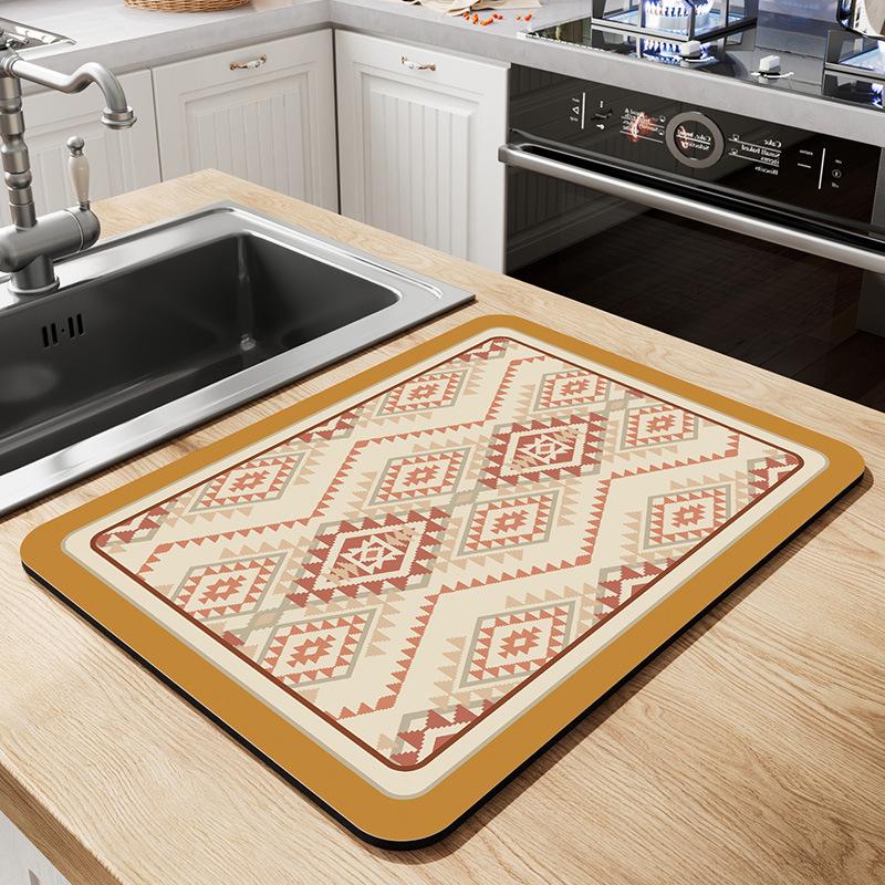Kitchen Countertop Drain Mat Coaster Dish Mat Diatom Mud Absorbent Oil-Proof Mat Bar Insulation Mat Leave-In