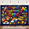 2D Kids Graduation Party Backdrop with "Congrats Kindergarten Grad" Text Photo Background