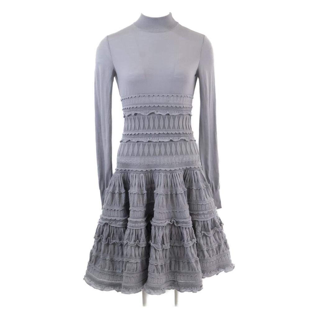 ALAIA [Domestically Authorized] AA9R2153CM626 Crinoline Flare Fine Knit Mini Skater High Neck Dress / dress 38 grayUsed