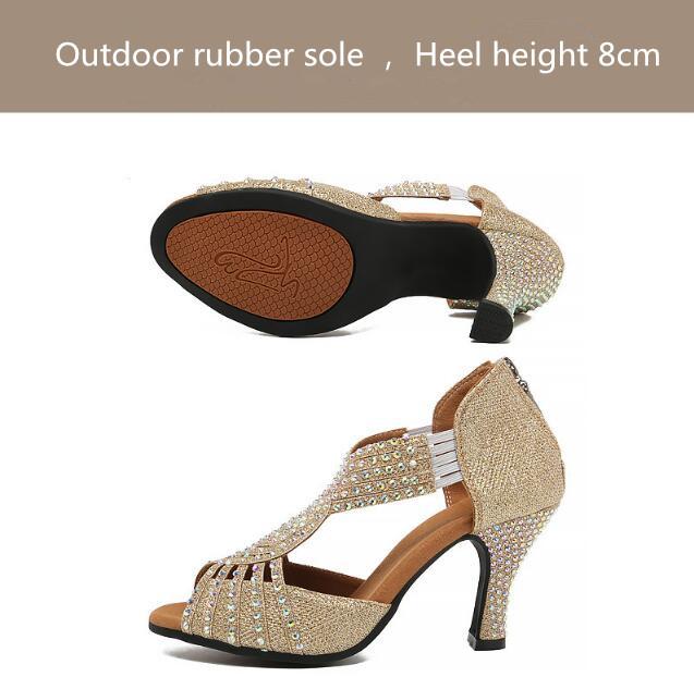 Hochwertige Damen Latin Tanzschuhe Damen Strass Glänzend Salsa Tango Party Tanzsaal Schuhe Damen Hohe Absätze 8cm