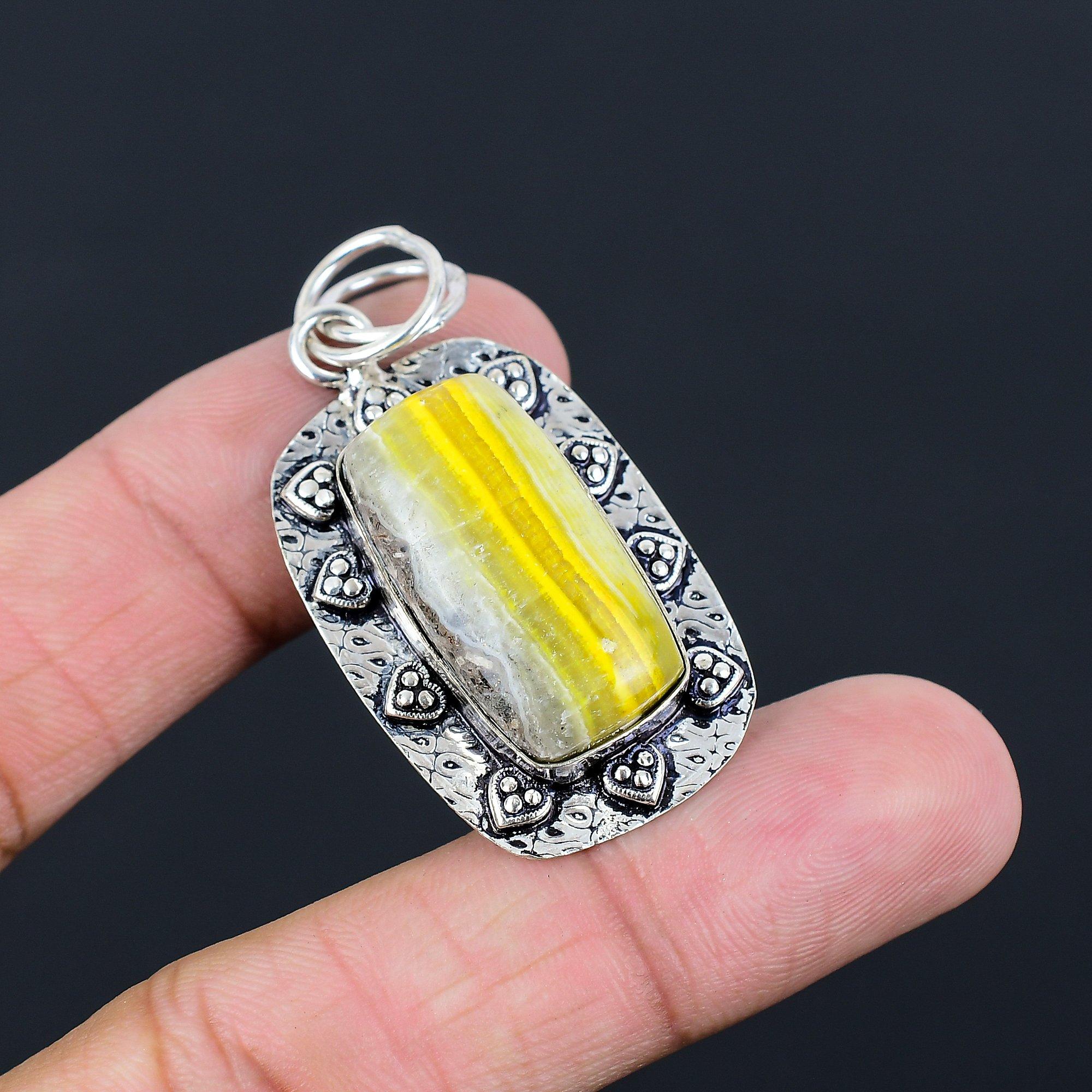 Radiant Bumblebee Jasper Gemstone Sterling Silver Sister Handmade Bezel Pendant