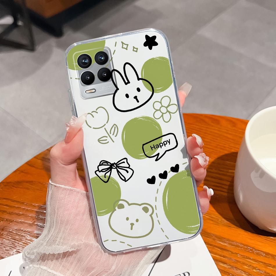 For Realme 8 Pro Case Lovely Cat Soft Transparent Phone Back Cover For Realme8 4G 5G Shockproof Comfortable TPU Silicone Bumper
