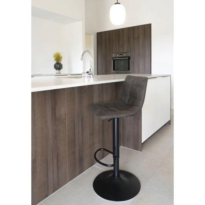 Chaises de bar - HOUSE NORDIC - Middlefart - Microfibre gris foncé - Pieds en métal noir - Confort élégant