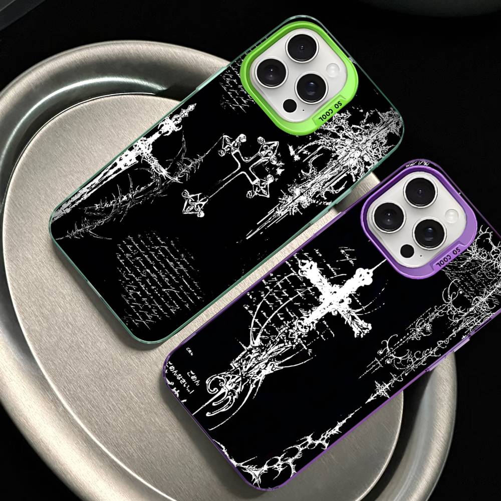 Gothic Cyber Sigil Cross Colorful Phone Case For iPhone 17 16 15 14 13 12 11 Pro Max Plus Matte Cover