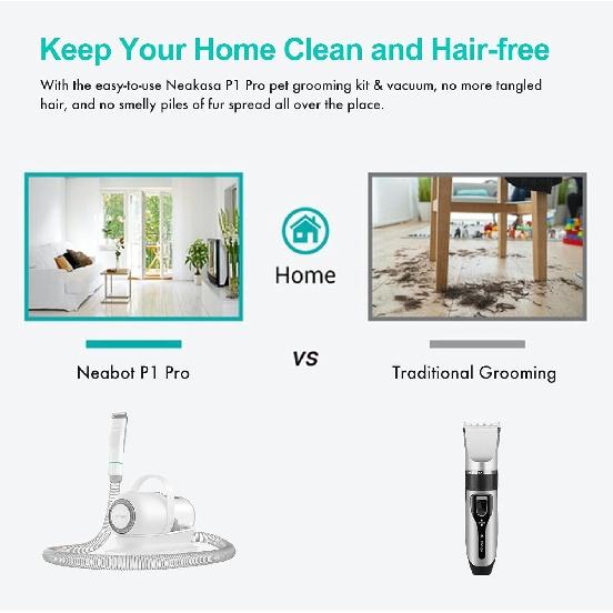 P1 Pro Pet Grooming Kit & Vacuum Suction 99% Pet Hair, Professional Clippers with 5 Proven Grooming Tools for Dogs Cats and Other Animals