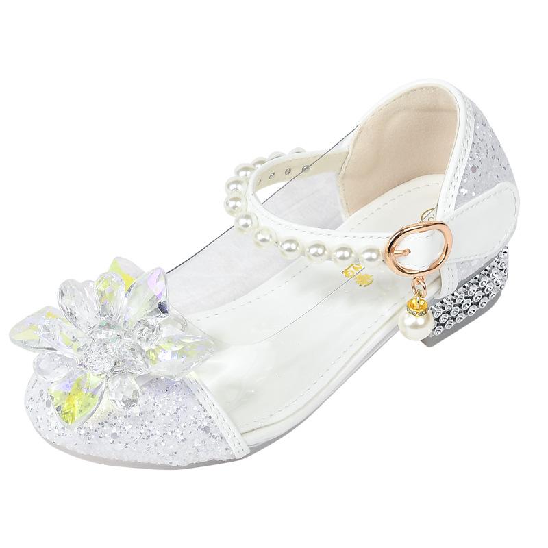 White Crystal Princess High Heels - Girls' Soft Sole Performance Shoes
