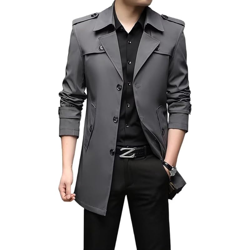 

[Quntum A.E] trench coat men s jacket spring coat Windproof water repellent Plain color business casual Dual use folded collar spring autumn winter