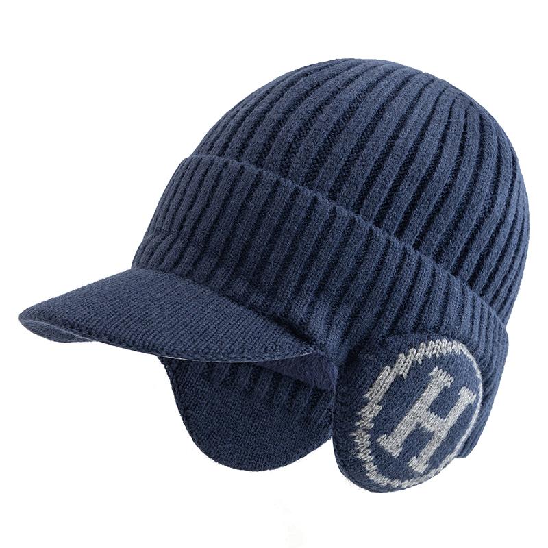 

Нова плюшева зимова шапка-вушанка унісекс з хутряною підкладкою. Модні шапки-біні для чоловіків, жінок, утеплені шапки на відкритому повітрі 55cm-60cm темно-синього кольору