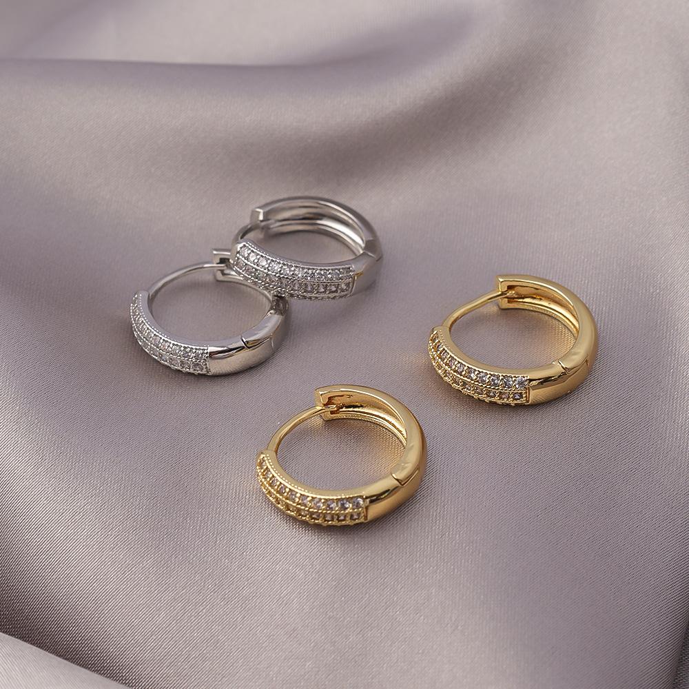 Hot Selling Niche Hoop Earrings: Gold/Silver-Plated, Zircon Inlaid, Unisex, Versatile, Silver Needle Jewelry