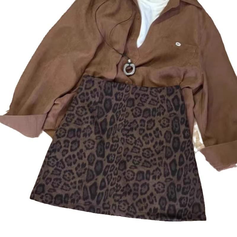 Fustă Midi Bodycon cu Talie Înaltă cu Imprimeu Leopard Nouă pentru Femei 2025 în Stil Mini Retro A-Line