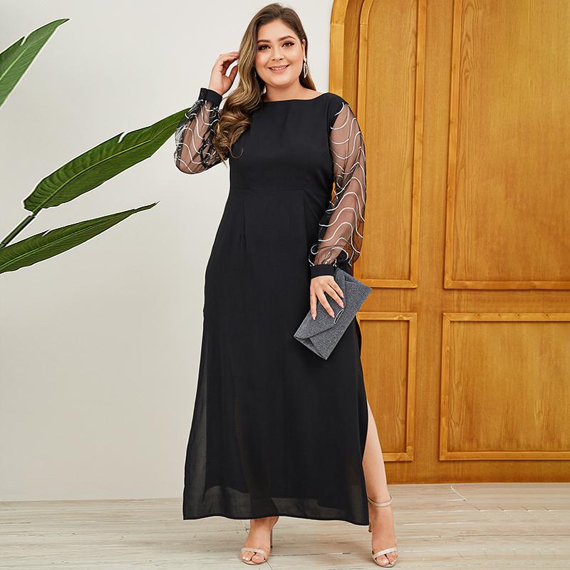 Verano Moda Femenina Slit Party Vestido Largo Elegante Cuello Cuadrado  Mangas Largas Malla Patchwork Sólido Sin Espalda Casual Suelto Maxi Vestidos  Plus Size FZH comprar a buen precio — entrega gratuita, reseñas