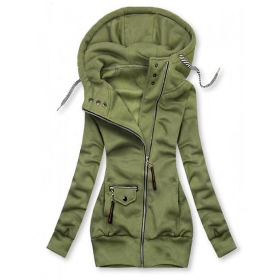 Women Fashion Long Sleeve Drawstring Hooded Slim Jacket Coat Zipper Outerwear
