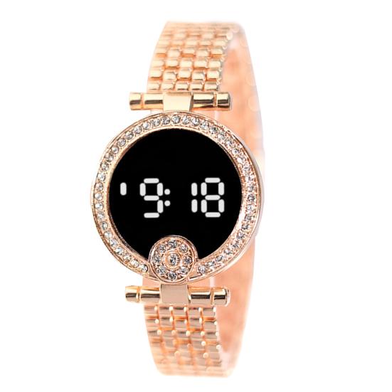 

Digital Watch Life Waterproof Multifunctional Touch Control Causual Unisex Round Rhinestone LED Digital Watch for Daily Wear
