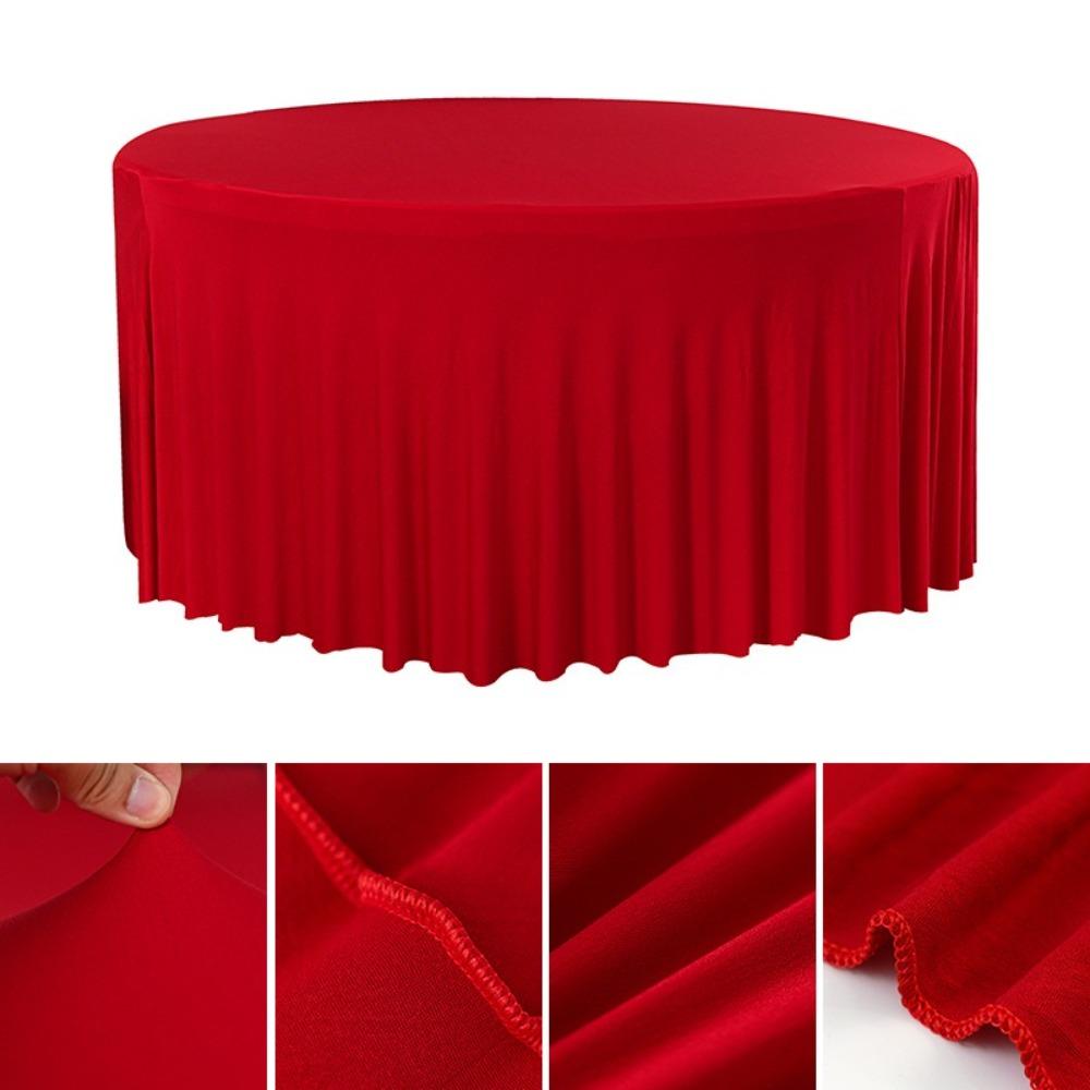 Washable Round Tablecloth Stretch Fitted Stain Resistant Stretch Tablecloth Elastic Ruffle Pleated Skirt Table Cover