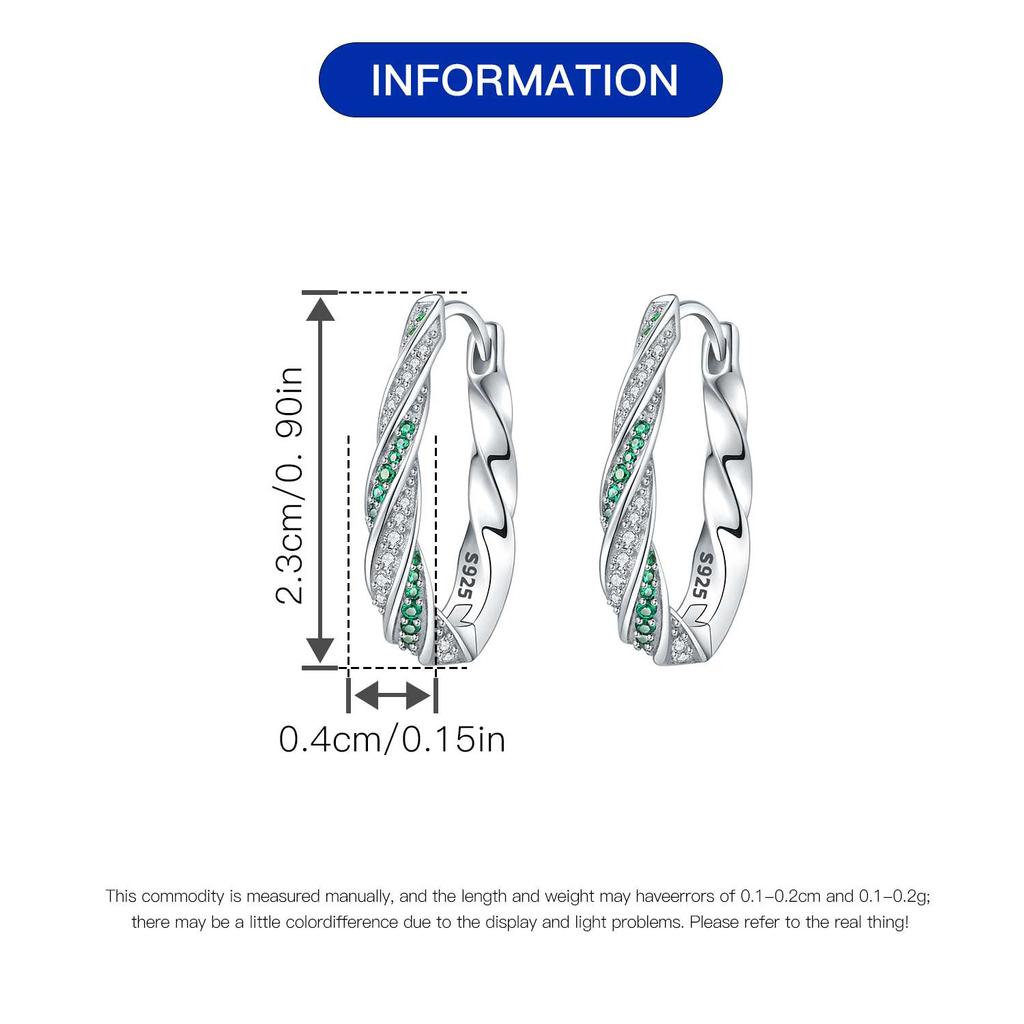 Original S925 Silver Needle Green Zircon Twist Earrings Versatile Hoop For Women Jewelry Birthday Party Fine Gifts