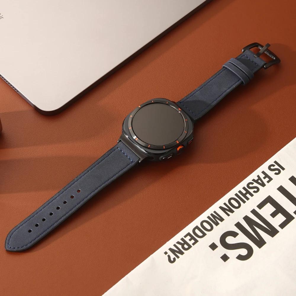 Leather Business Band for Samsung Galaxy Watch 8 Classic 46mm 44mm 40mm No Gaps Men Bracelet for Galaxy Watch 7 Ultra 47mm Luxury Curved End Strap