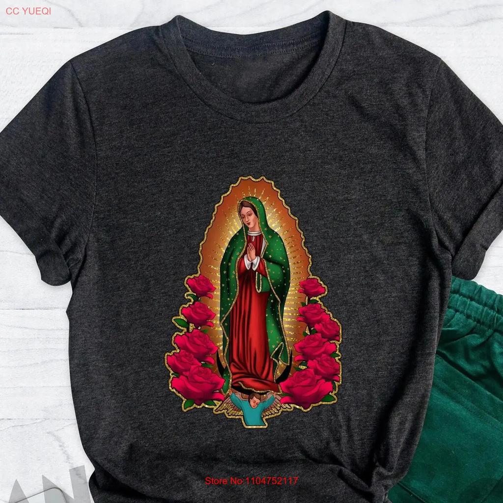 Our Lady of Guadalupe T Shirt Latina Church Saint Virgin Mary Mexican vintage Washed Unisex fashion graphic Versatile homme