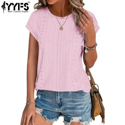 Women's Fashion Casual Summer Spring Solid Color Print Short Sleeve O-Neck Blouses & Shirts