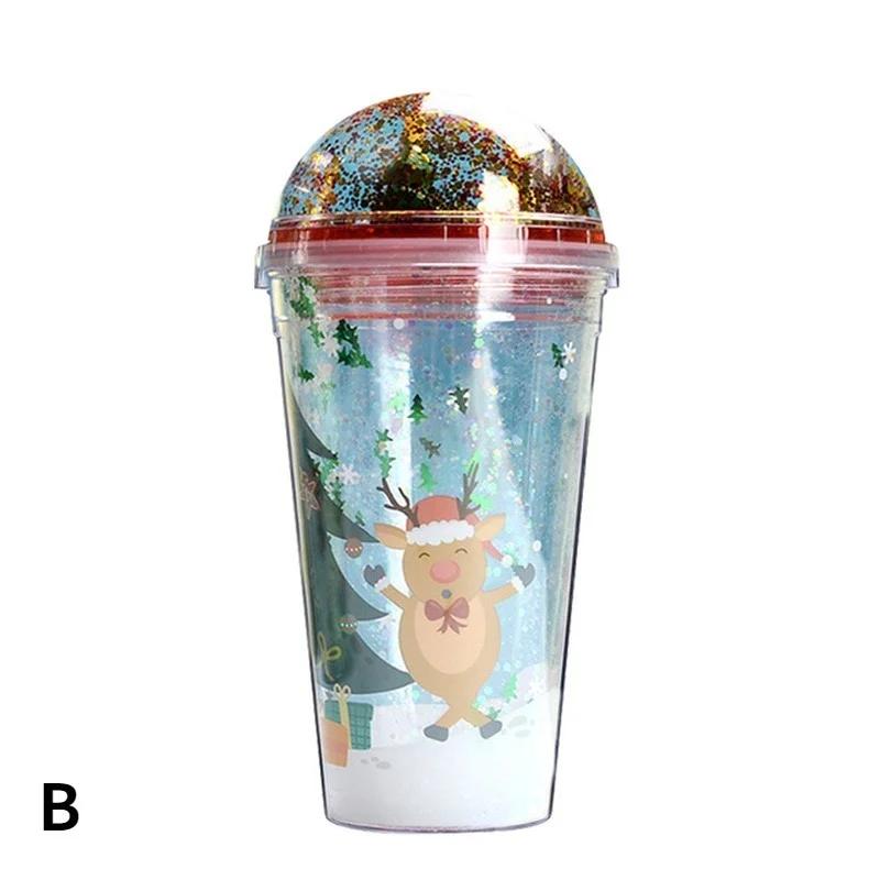 450ML Weihnachtsmann Doppelwandbecher Tragbare Niedliche Cartoon Blinkende Wasserflasche Trinkbecher mit Strohhalm für Milch Kaffeebecher