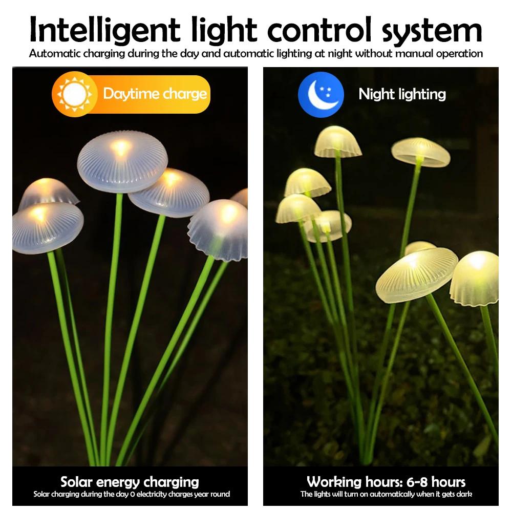 1/2/3/4PCS LED Solar Outdoor Jellyfish Swaying Lights Waterproof Garden RGB Mushroom Lawns Lamp for Patio Yard Garden Decoration